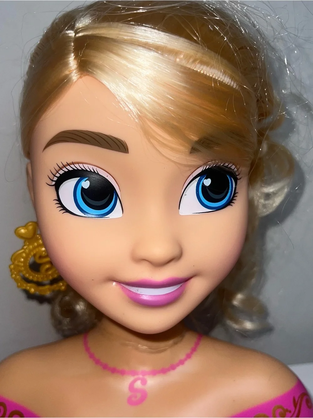 Blonde Styling Head Doll Bust with Pink Outfit